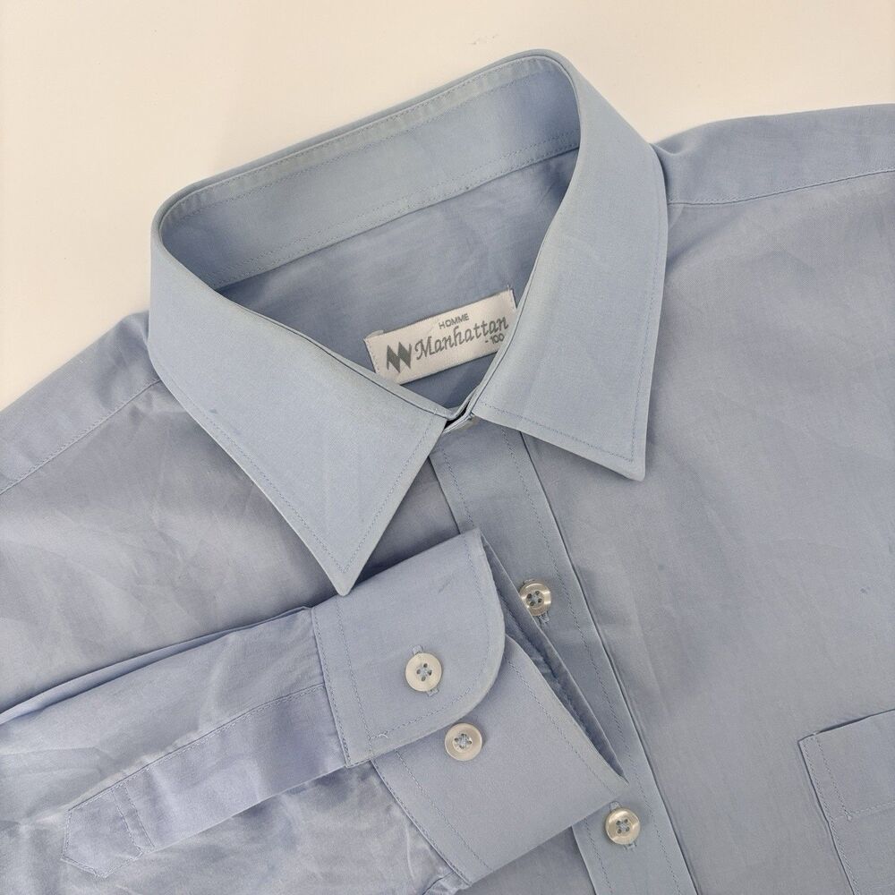 Manhattan Homme Men's 100 Light Blue Long Sleeve Button Up Shirt